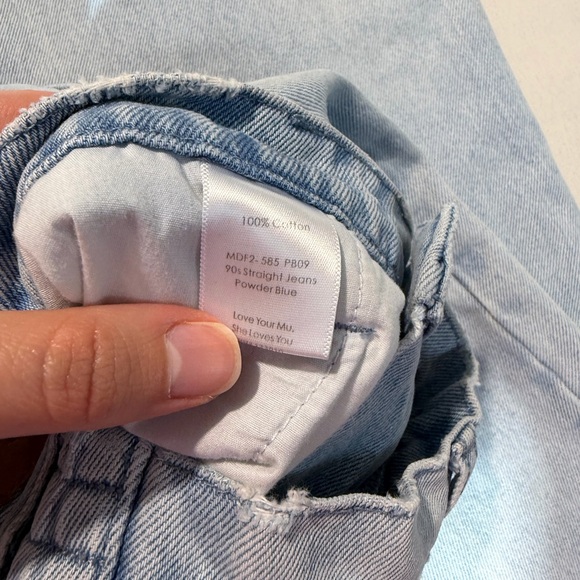 Show Me Your Mumu 90s Straight Jeans Powder Blue Distressed High Rise 25 Boho - Picture 7 of 9